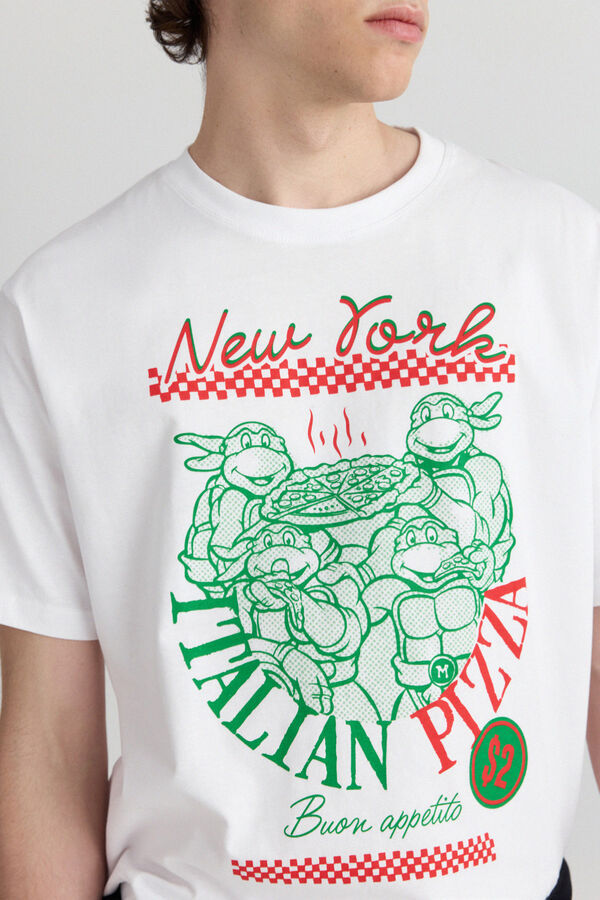 Springfield T-shirt Ninja Turtles N. York Pizza blanc