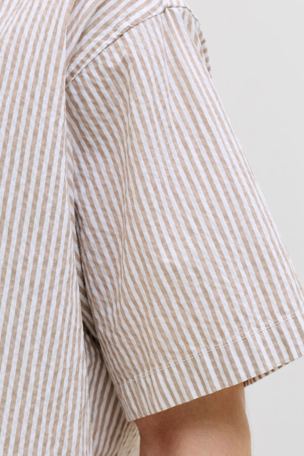 Jack & Jones Camisa resort seersucker beige