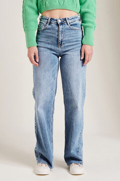 Springfield Wide leg jeans with raw hem steel blue