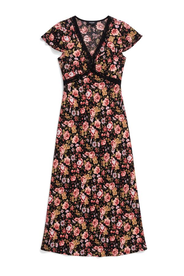 Springfield Printed lace midi dress pink
