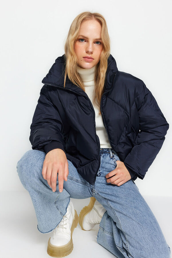 Trendyol Puffer coat with high neck blue