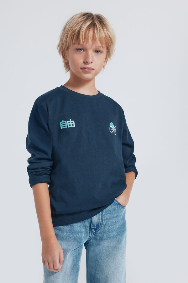 Springfield Kids Camisa de manga comprida de bicicleta japonesa para meninos azul