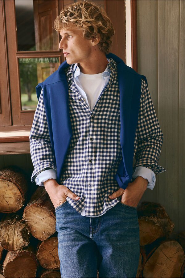 Springfield Gingham print flannel shirt blue