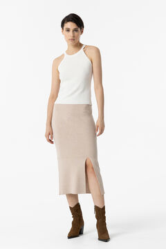 Springfield Knit midi skirt with front slit camel