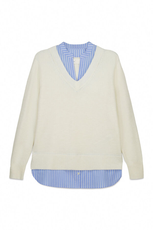 Springfield Mixed media mandarin collar jumper brown