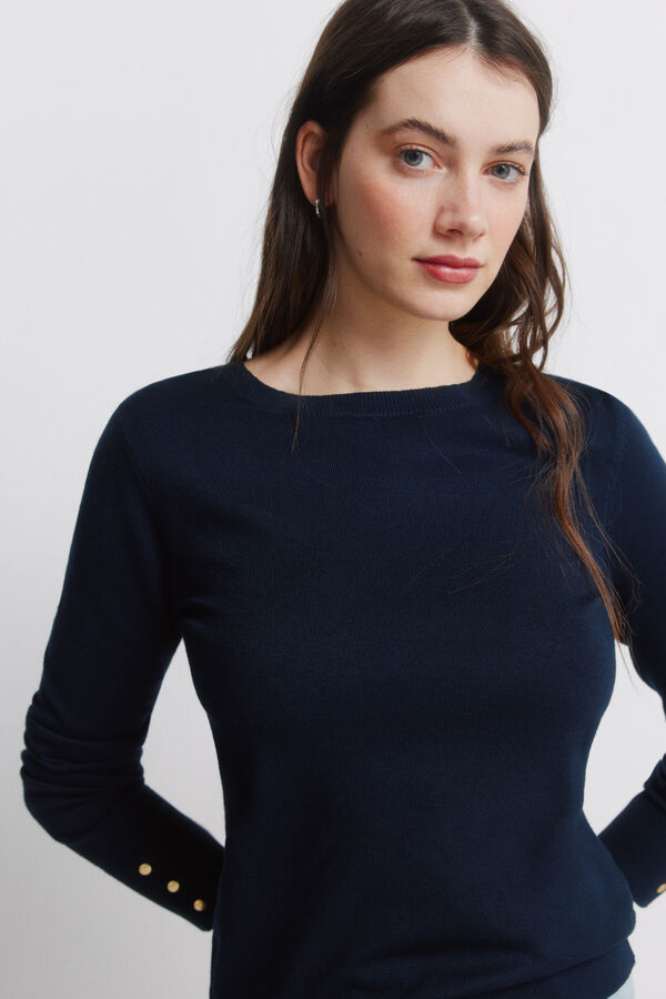 Springfield Fine jumper with button cuffs blue