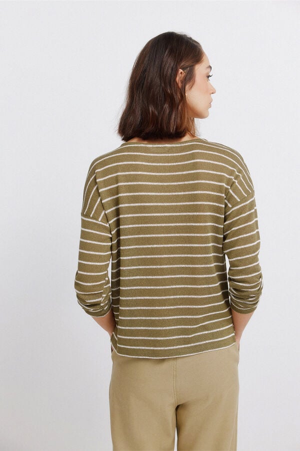 Springfield Striped shoulder buttons T-shirt beige