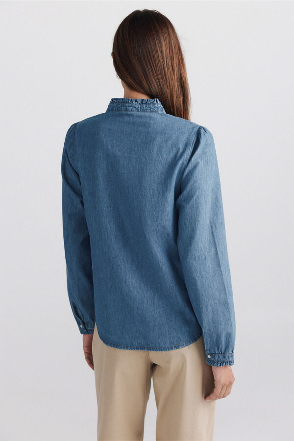 Springfield Chemise en denim &agrave; volant au col bleu