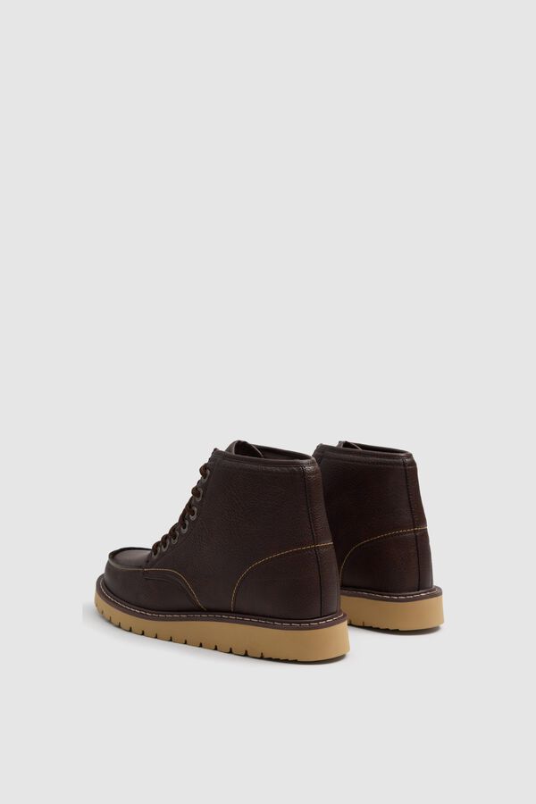 Inside Moc toe mid-calf lace-up boots nude