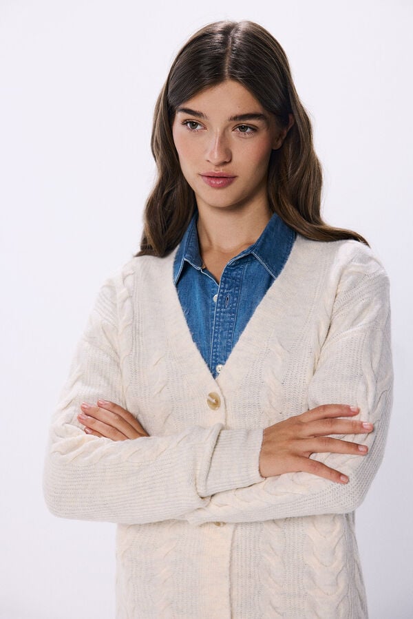 Springfield Cardigan cable knit marfil