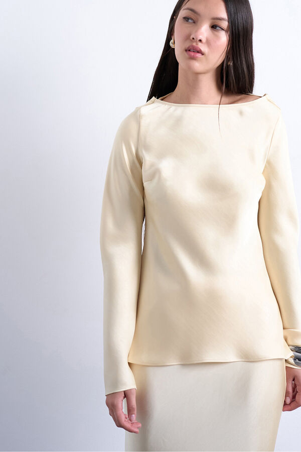 Topshop Top de manga larga satinado. beige