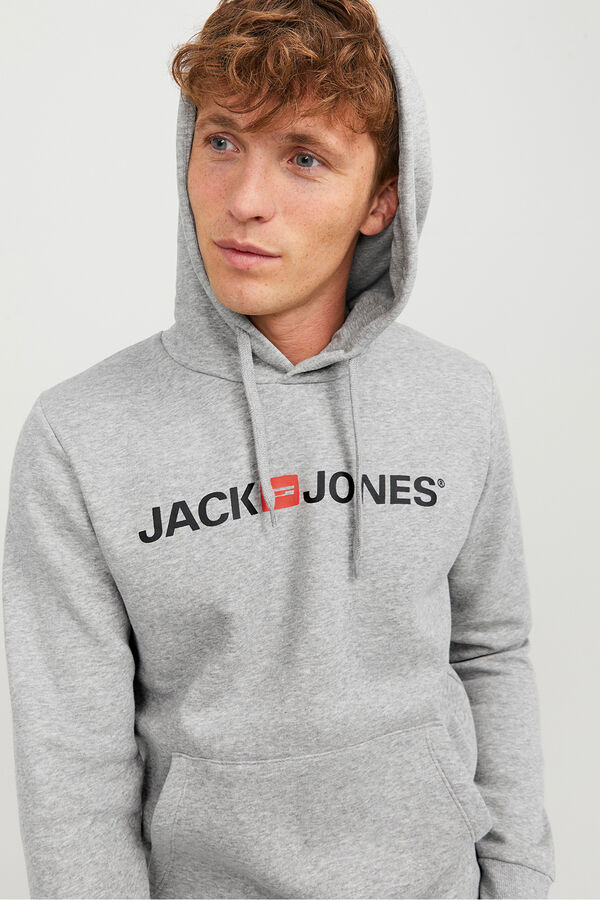 Jack & Jones Sudadera logo capucha gris