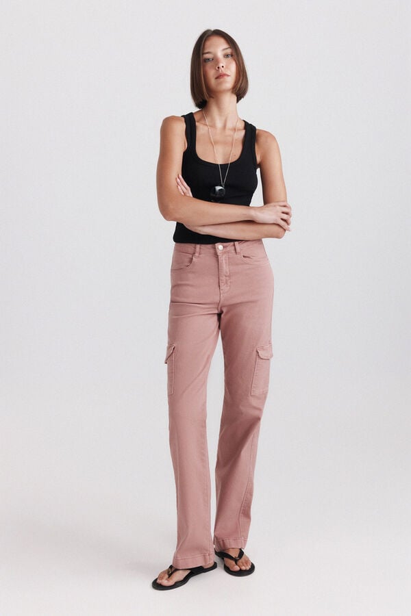 Springfield Cargo straight jeans pink
