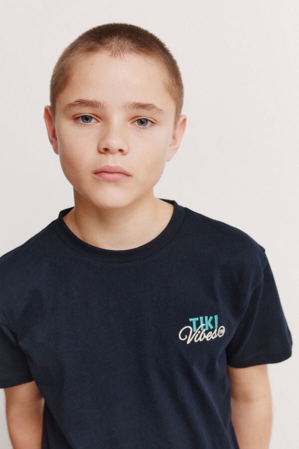 Springfield Kids Dečija majica kratkih rukava sa tiki printom Plava