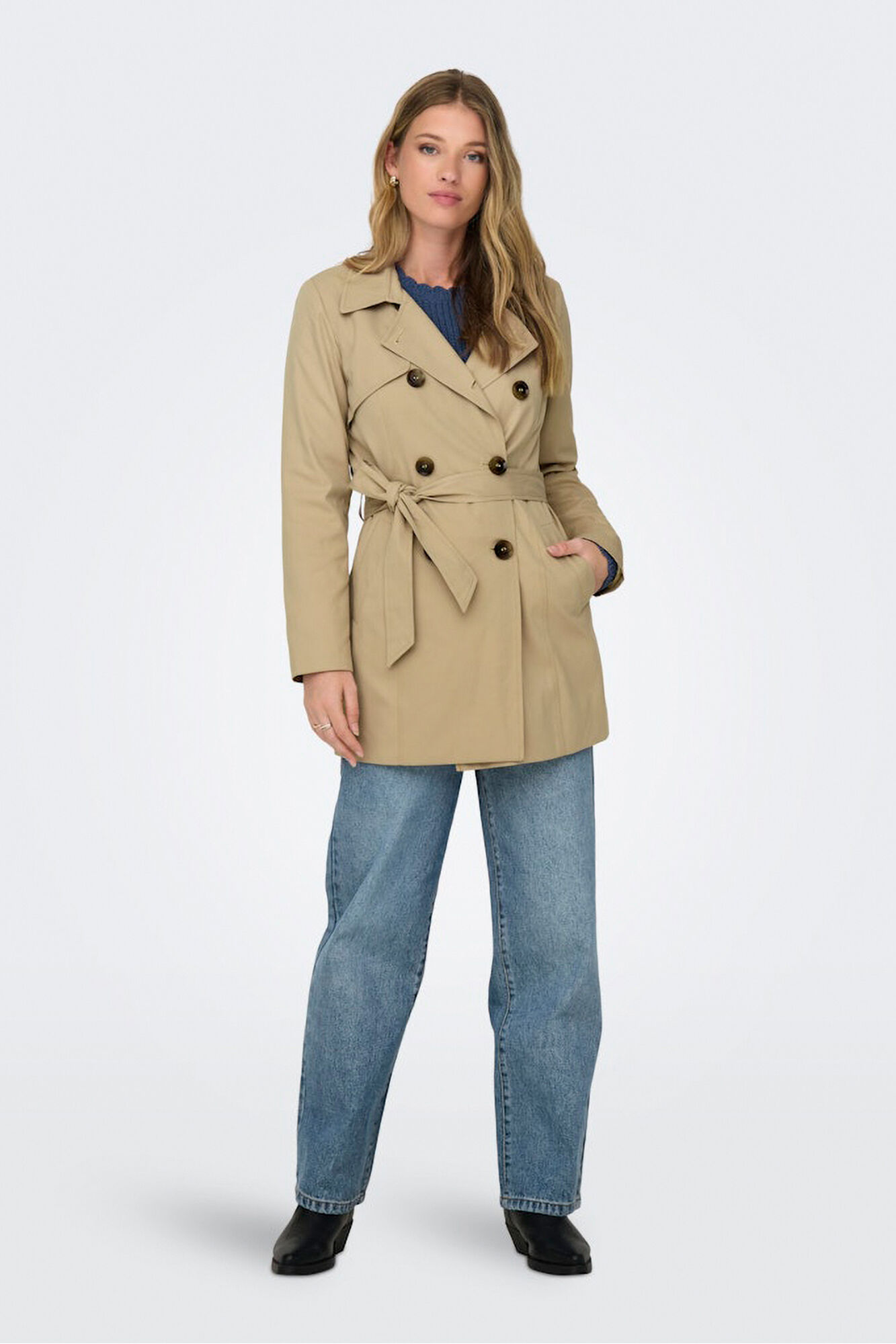 Only Gabardina midi con cintur&oacute;n