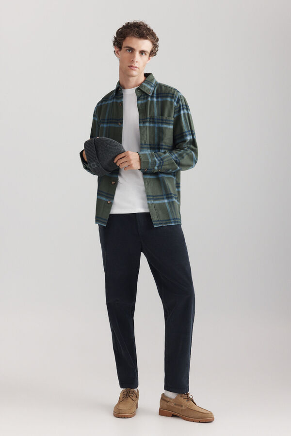 Springfield Pantalon en velours c&ocirc;tel&eacute; lav&eacute; bleu