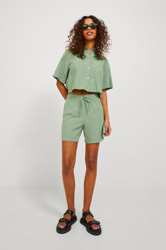 Springfield Shorts de lino con cintura elástica green
