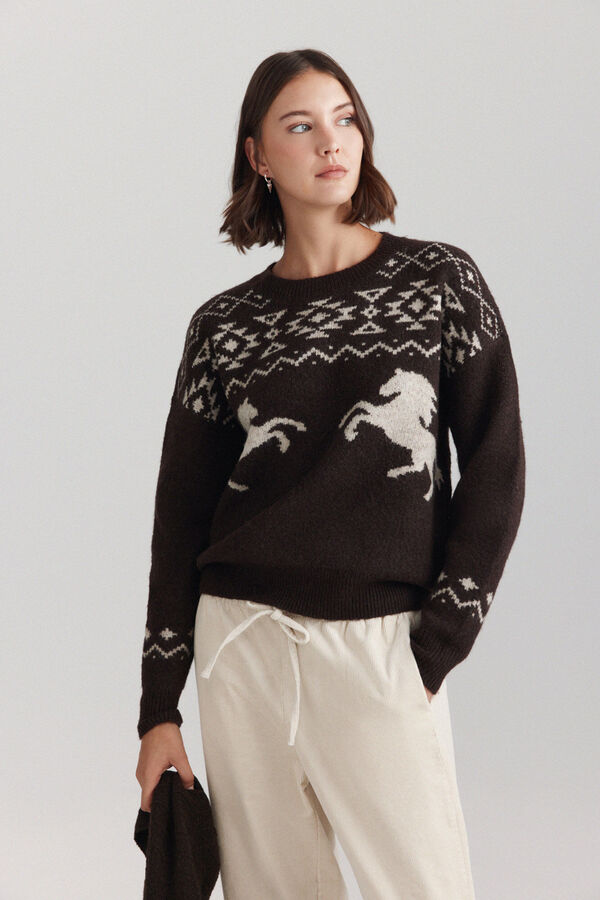 Springfield Jacquard horse jumper brown