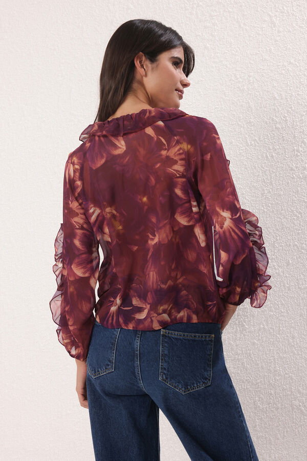 Trendyol Blusa flu&iacute;da volantes morado/lila