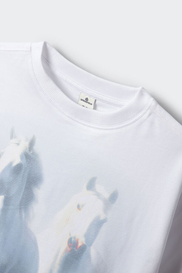 Springfield Kids Majica kratkih rukava sa printom konja za devojčice Bela