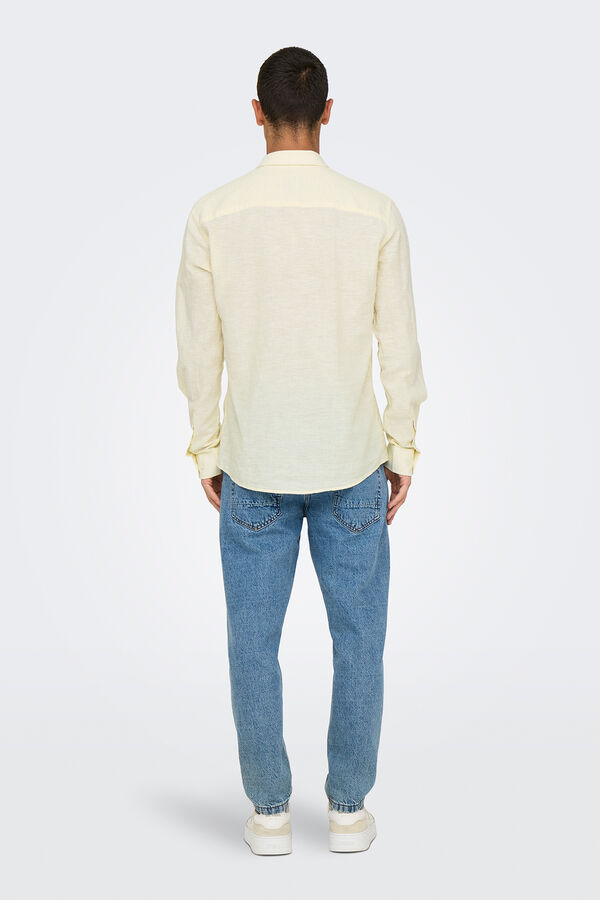 Only & Sons Camisa manga larga lino amarillo