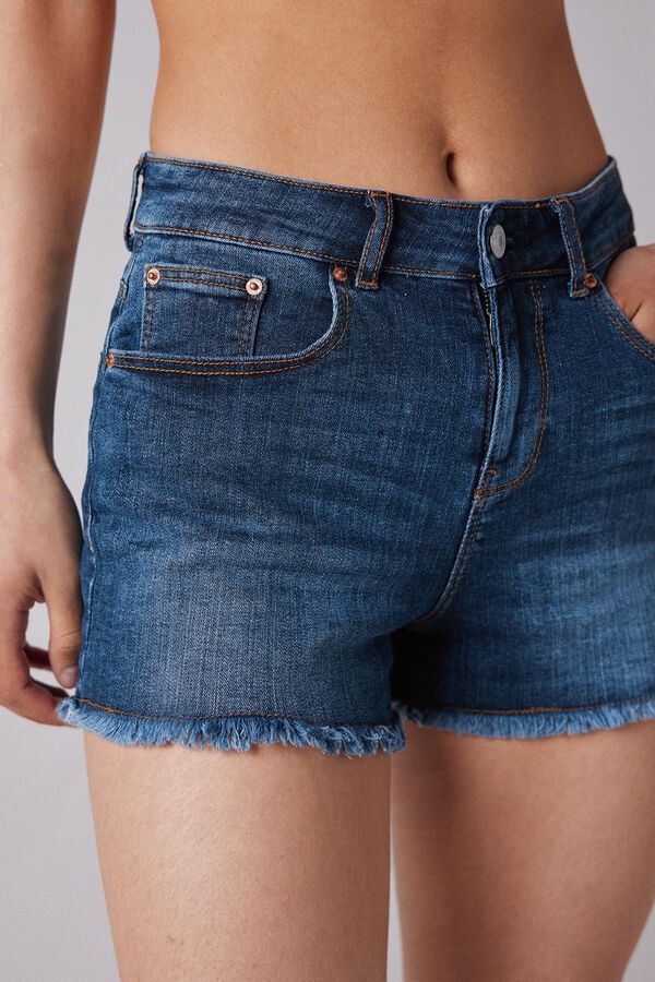 Springfield Udobne kratke hlače od trapera s izvučenim nitima plava