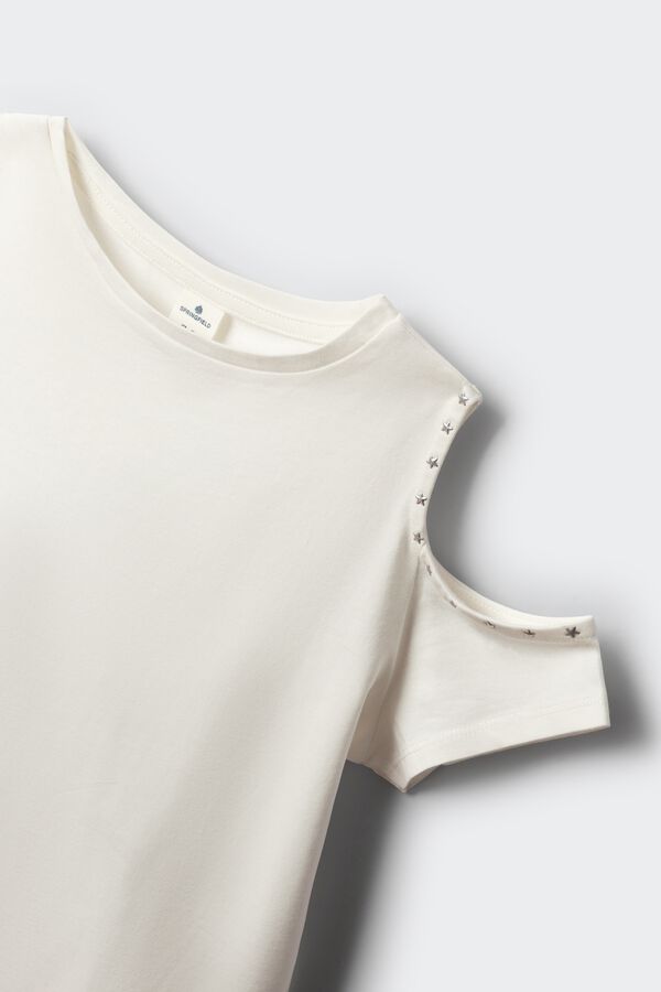 Springfield Kids T-shirt de manga curta ombros descobertos com tachas menina bege