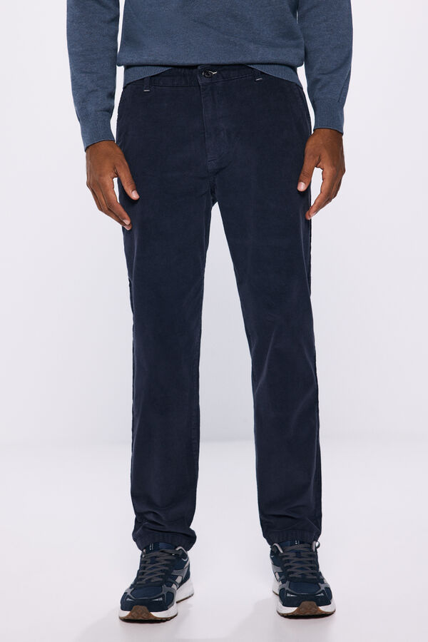 Springfield Pantalón chino pana lavada comfort slim fit azul oscuro