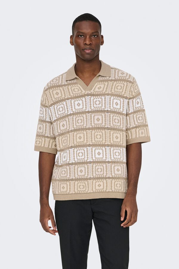 Only & Sons Polo de punto manga corta beige
