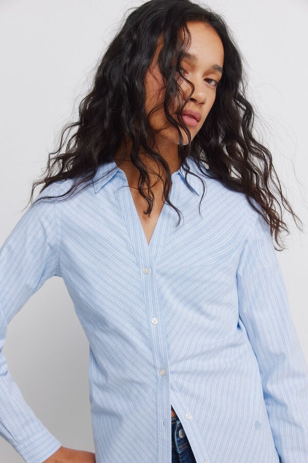 Springfield Oxford NECKLINE V cotton shirt blue