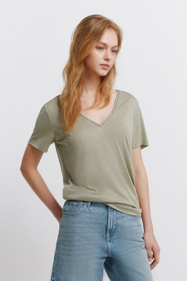 Springfield T-shirt &agrave; manches courtes col en V beige