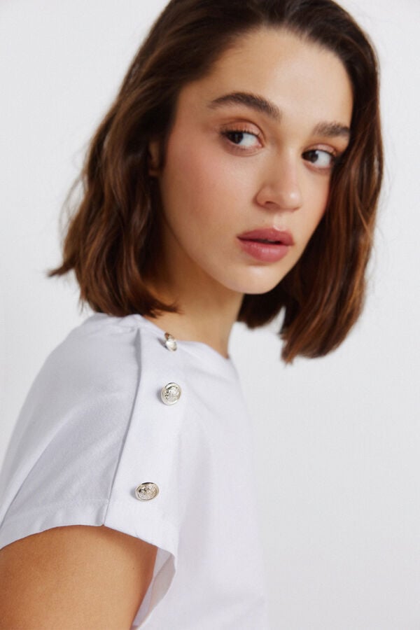 Springfield Short sleeve button T-shirt white