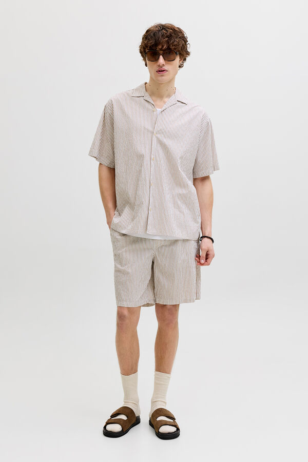 Jack & Jones Camisa resort seersucker beige