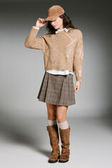 Only Saia curta saia xadrez cru