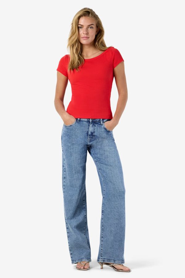 Noisy May Boat neck short sleeve T-shirt red