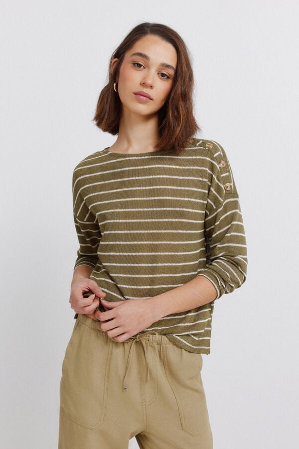 Springfield Striped shoulder buttons T-shirt beige
