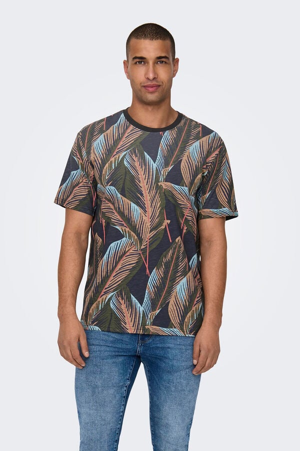 Springfield Leaf-printed T-shirt fekete
