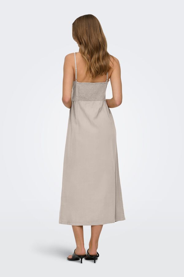 Only Vestido largo abotonado beige