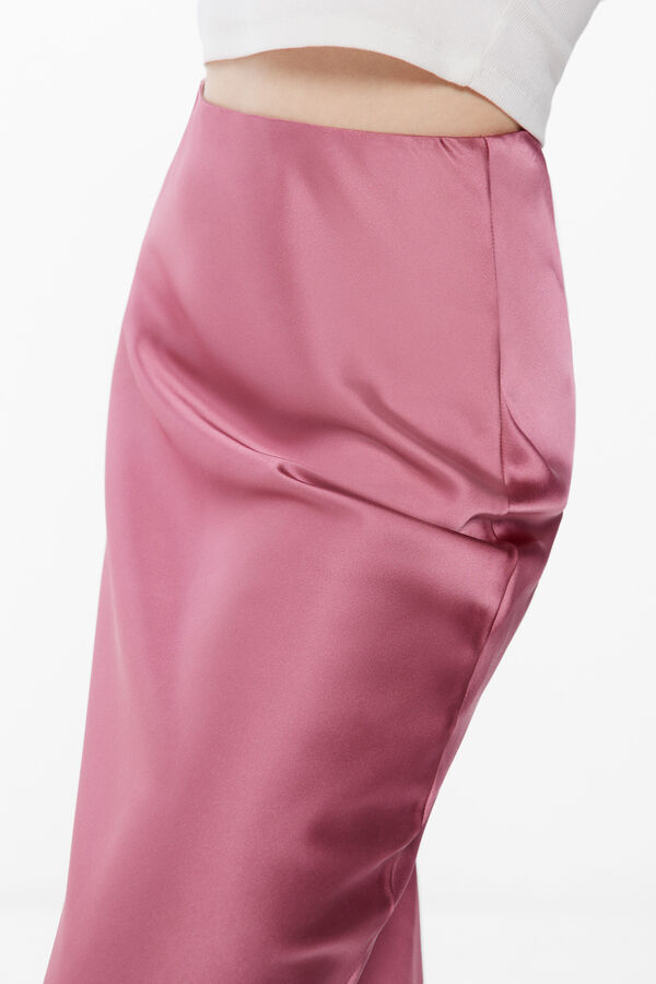 Springfield Long satin-finish skirt pink