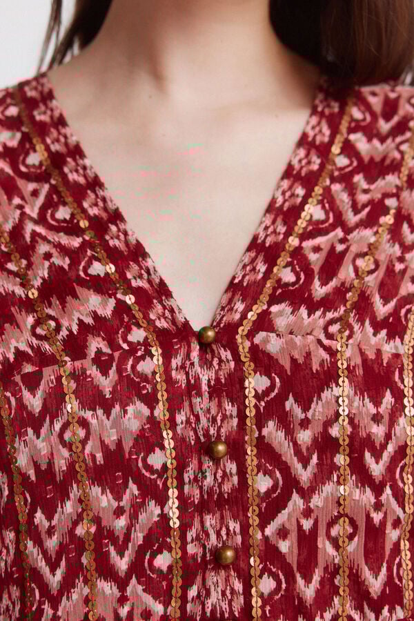 Springfield Sequinned chiffon short dress printed