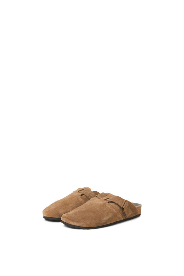 Jack & Jones Split leather buckle clogs nude