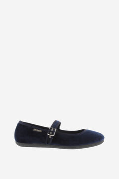 Springfield  velvet ballerinas with matching trim and side buckle fastening navy