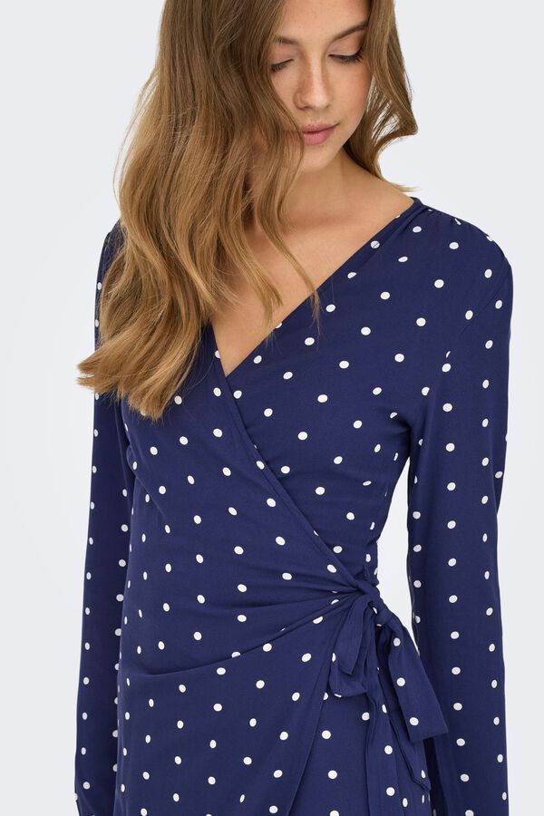 Only Polka-dot wrap short dress blue