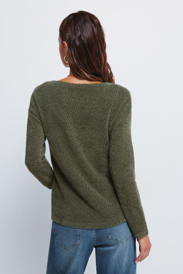 Springfield Chenille jumper with lace trim neckline beige