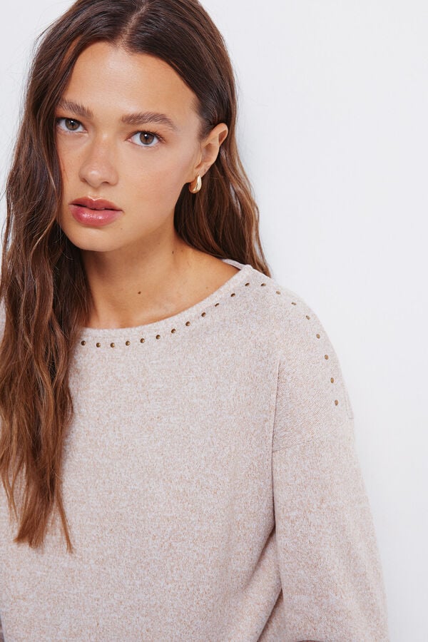 Springfield Studded boat neck T-shirt nude