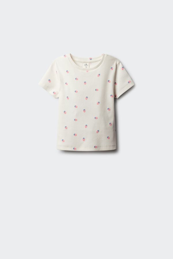Springfield Kids T-shirt de manga curta em malha canelada com morangos para menina bege
