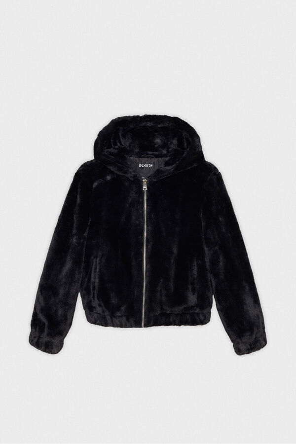 Inside Cazadora Pelo Con Capucha negro