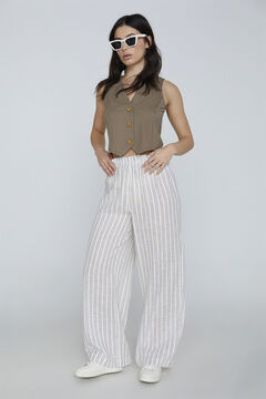 Springfield Striped linen wide leg trousers white
