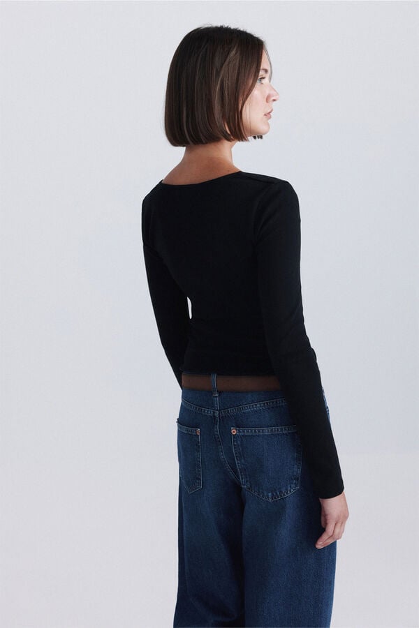 Springfield Cotton square neck T-shirt black