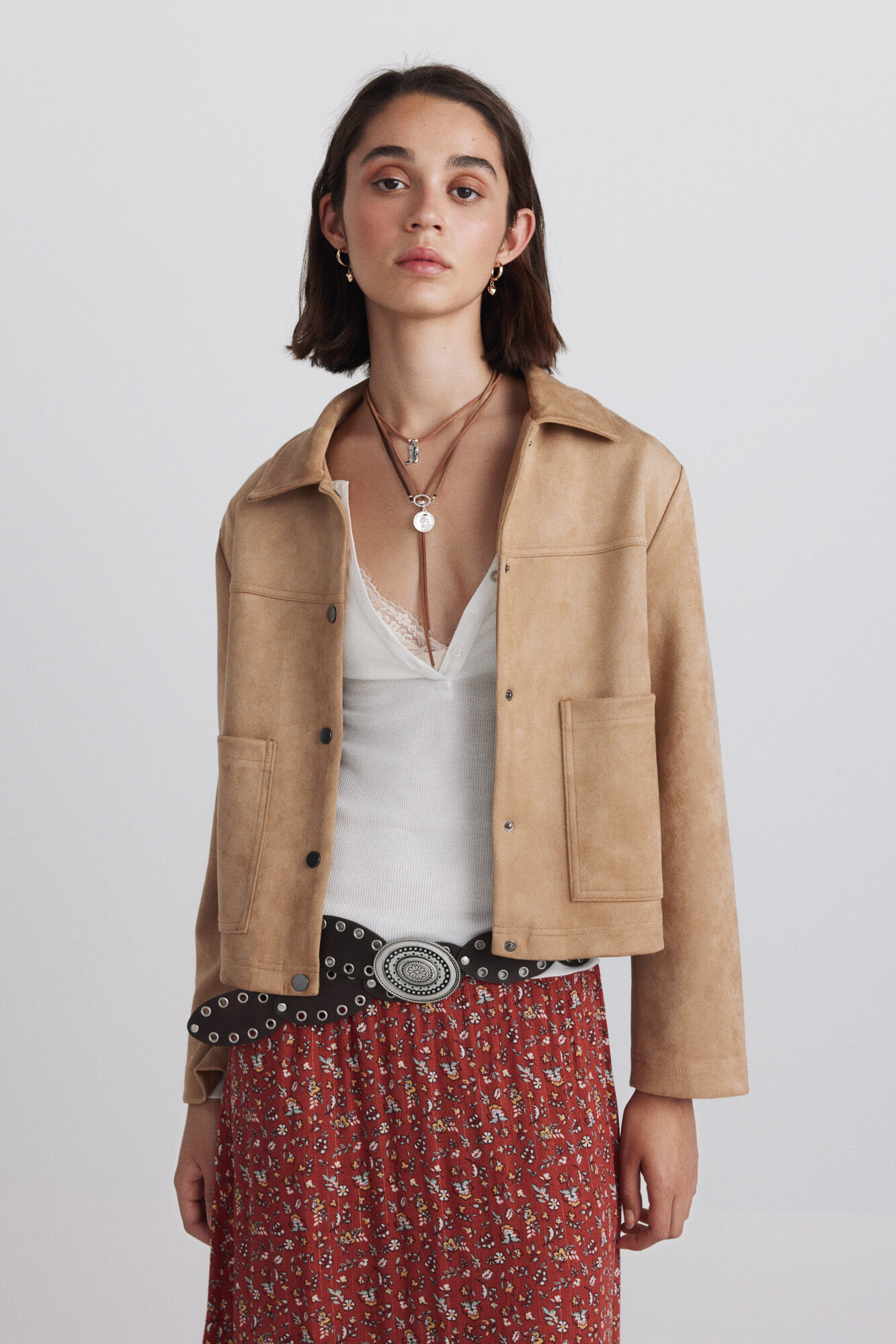 Springfield Faux suede jacket with pockets